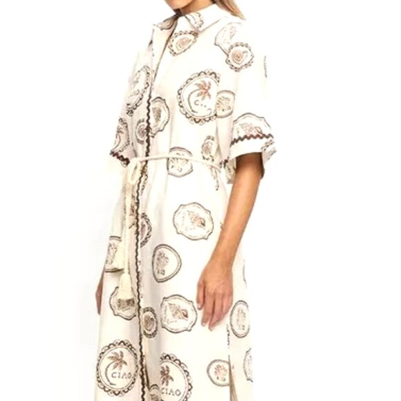 MAXI SIZE LARGE BUTTON DOWN SHORT SLEEVE RICK RAK TRIM CIRCLE PRINT SHIRT DRESS - Picture 1 of 4